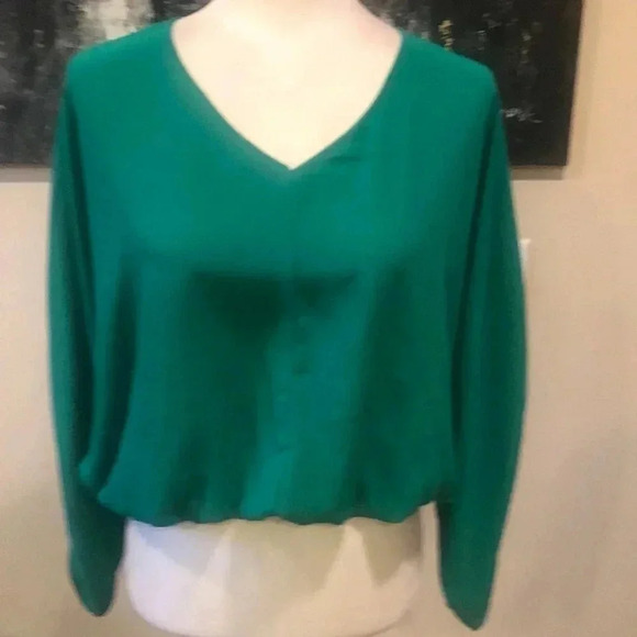 Green Oversized Scrunched Sleeves with Elastic Waist Crop Top-M - Picture 1 of 11